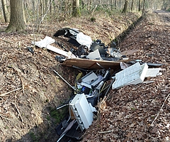 Dieser Unrat lag in Heist am Dowiesenweg, der von der Bundesstraße 431 abzweigt. (Foto: Polizeidirektion Bad Segeberg)